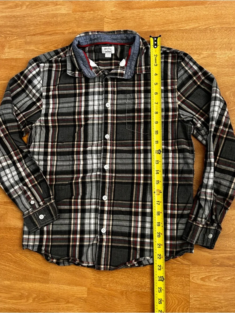 Gymboree boy’s grey/red plaid button up shirt Sz XL (14)